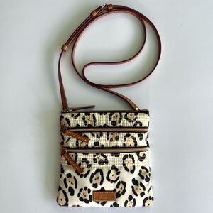 Dooney & Bourke Nylon Leather Leopard Crossbody North South Triple Zip Messenger